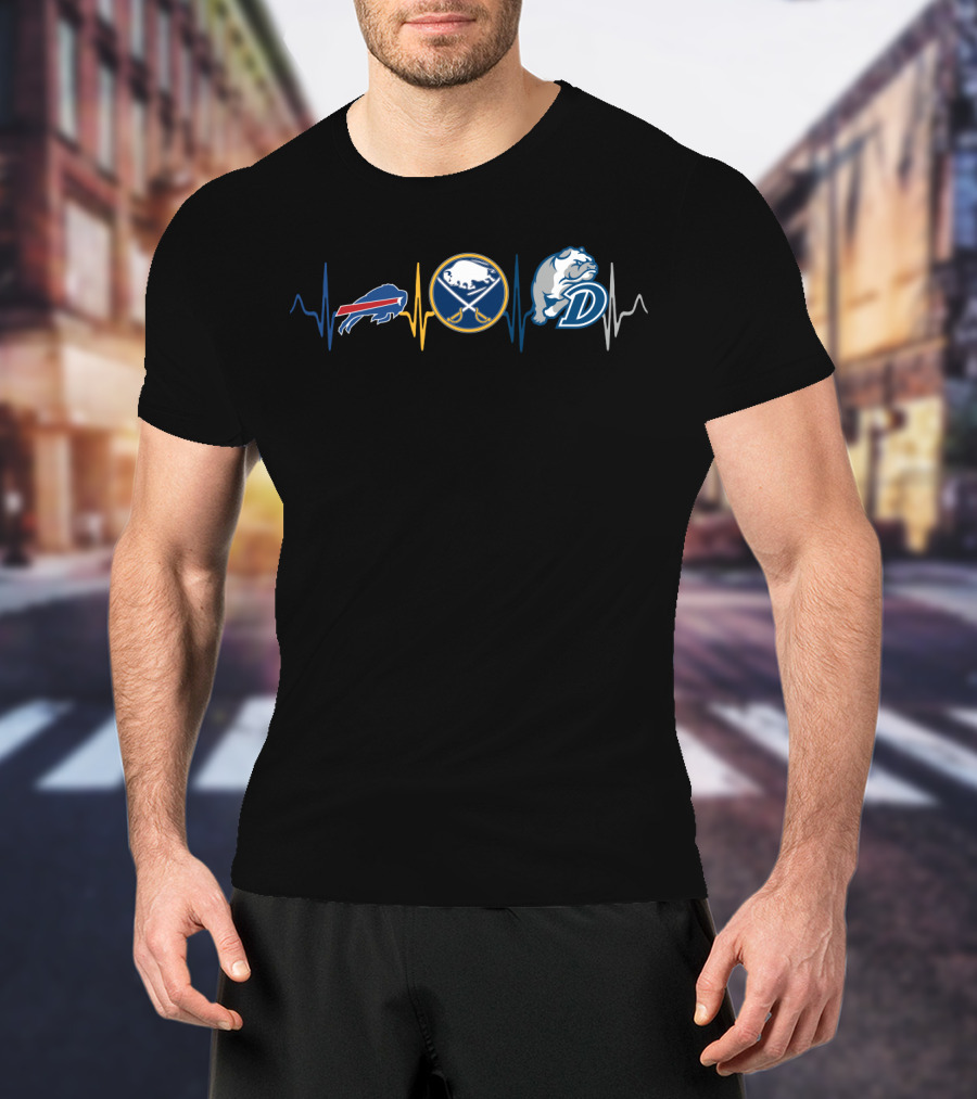 Buffalo Bills Sabres Drake Bulldogs Pulse Heartbeat T-Shirt