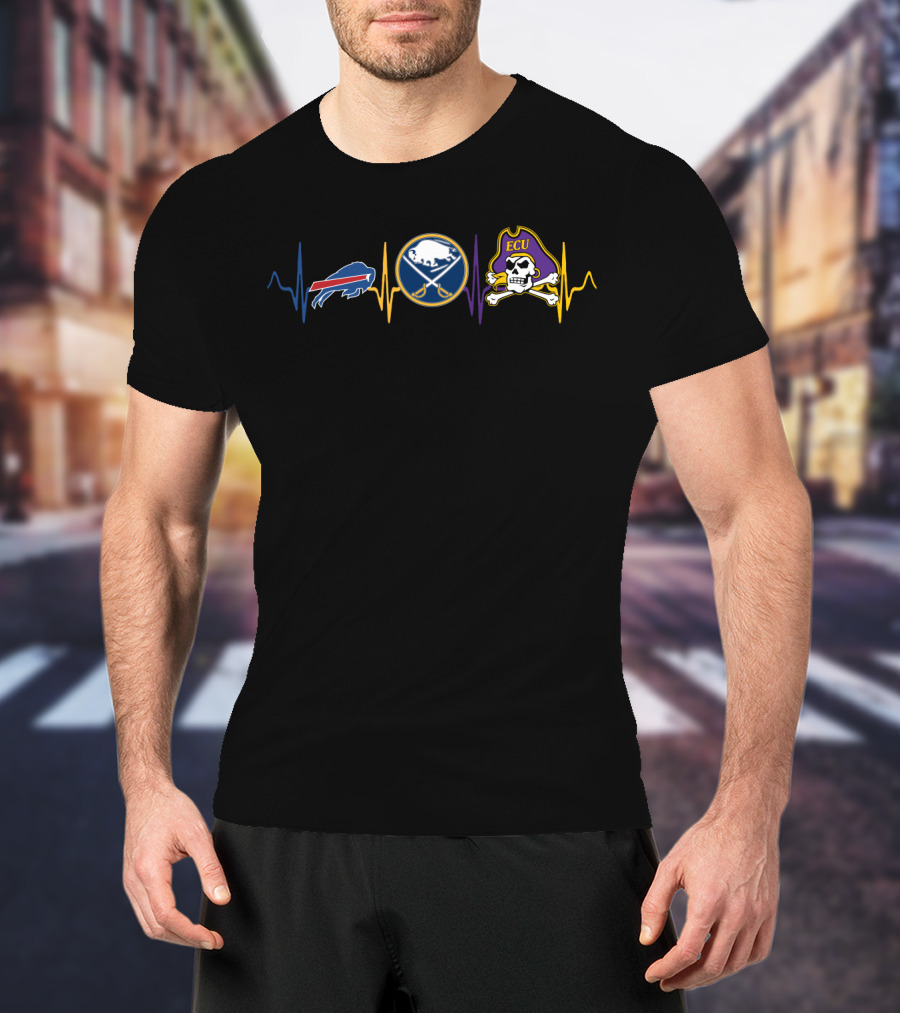 Love Buffalo Bills Buffalo Sabres Ecu Pirates Heartbeat T-Shirt