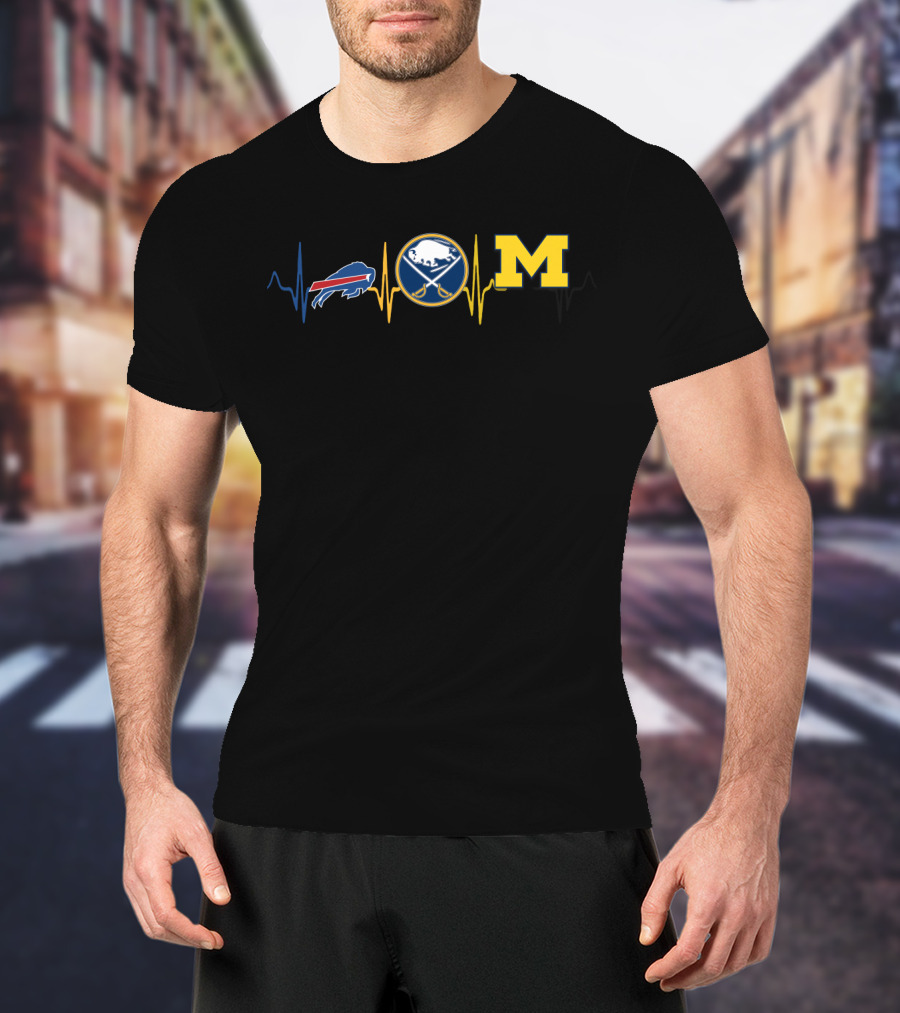 Buffalo Bills Buffalo Sabres Michigan Wolverines Heartbeat Love T-Shirt