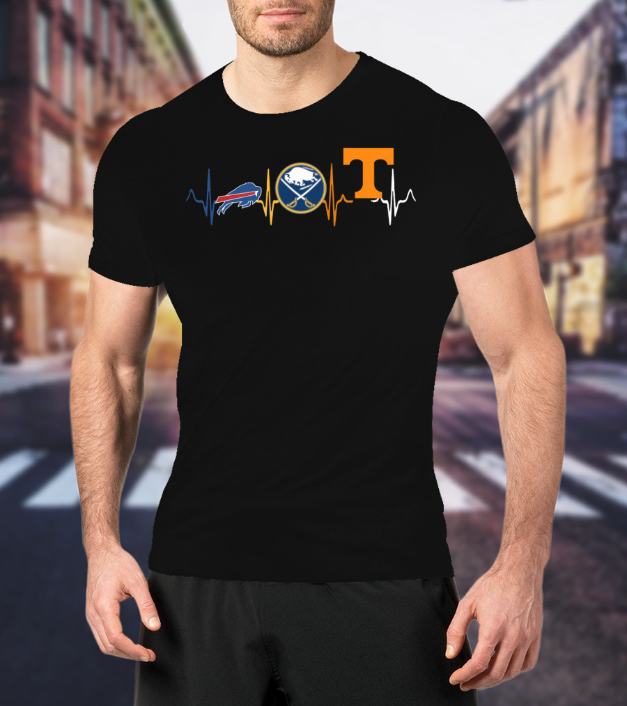 Buffalo Bills Sabres Love Tennessee Volunteers Heartbeat T-Shirt