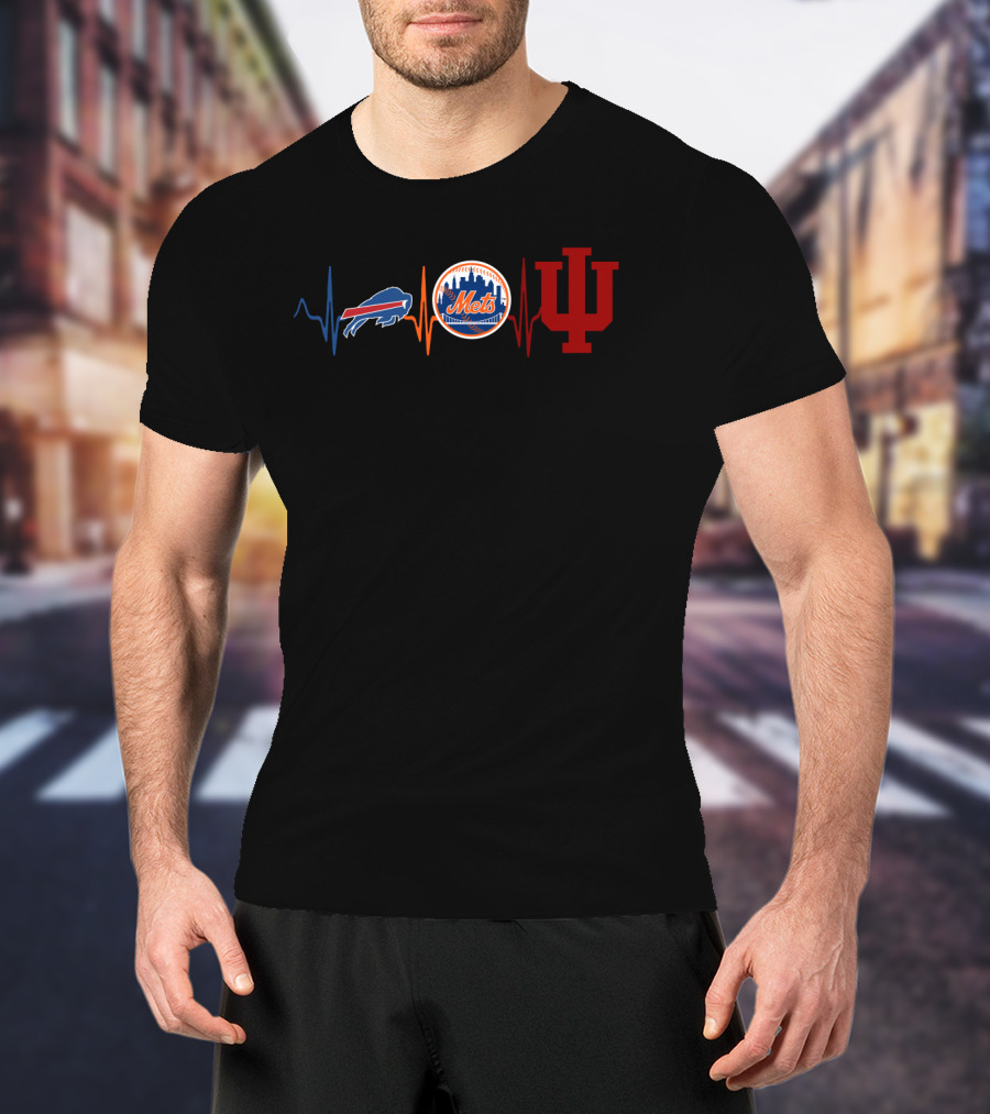 Buffalo Bills New York Mets Indiana Hoosiers Heartbeat T-Shirt
