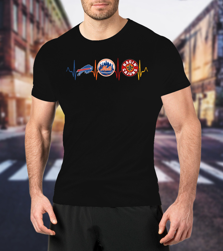 Buffalo Bills New York Mets Louisiana Ragin Cajuns Heartbeat T-Shirt