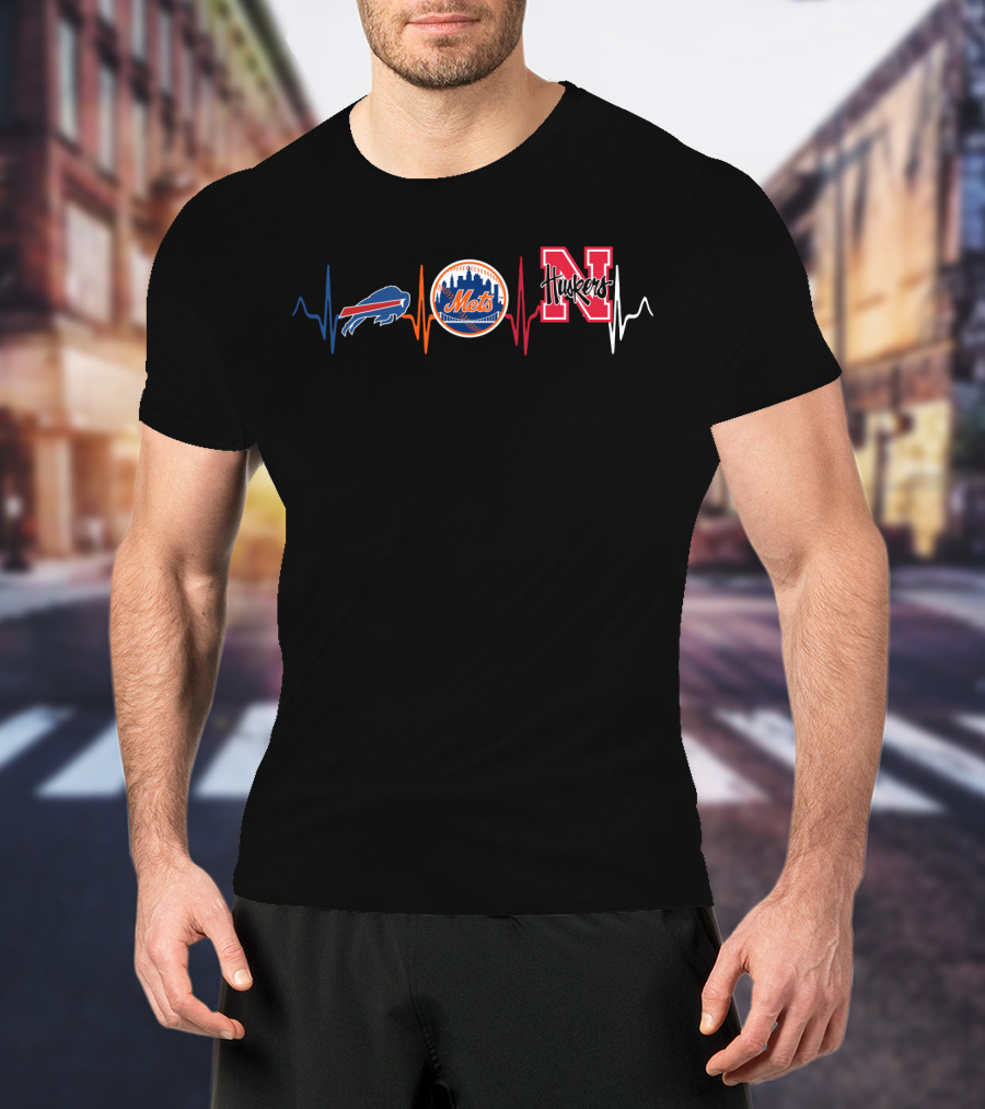 Buffalo Bills New York Mets Nebraska Huskers Heartbeat T-Shirt