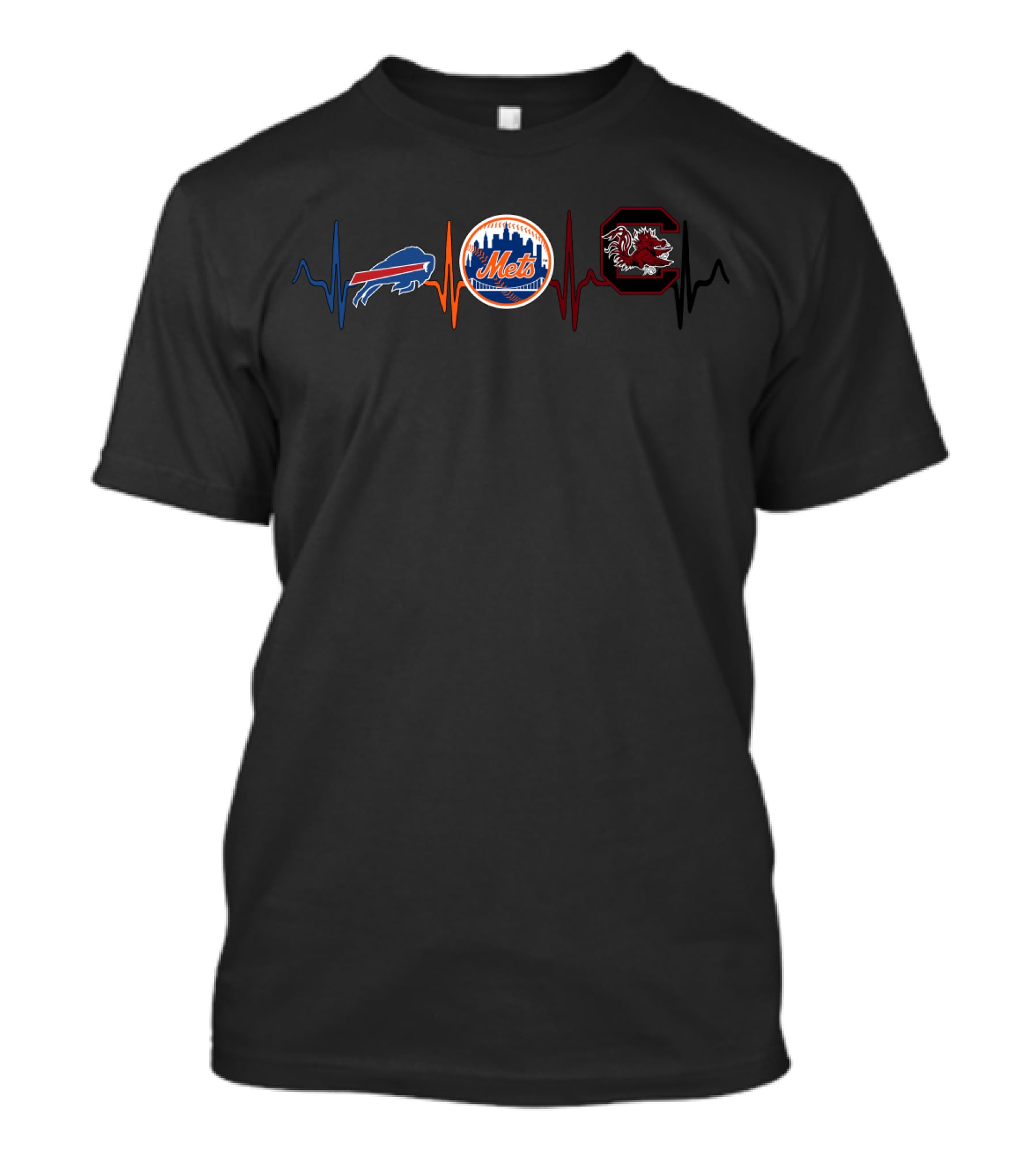 Buffalo Bills New York Mets South Carolina Gamecocks Heartbeat T-Shirt
