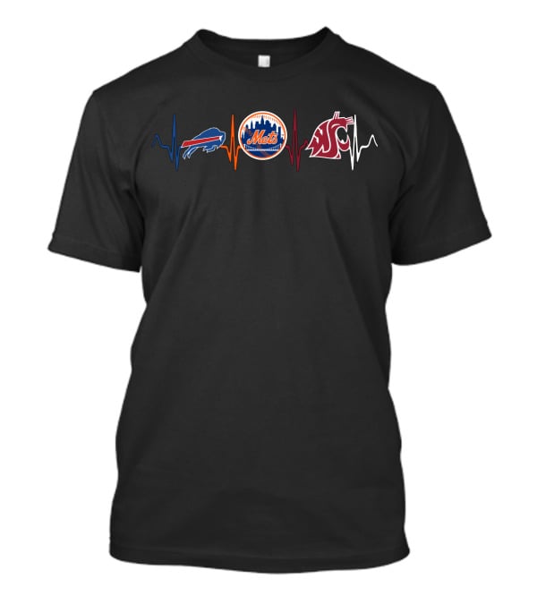 Buffalo Bills New York Mets Washington State Cougars Heartbeat T-Shirt