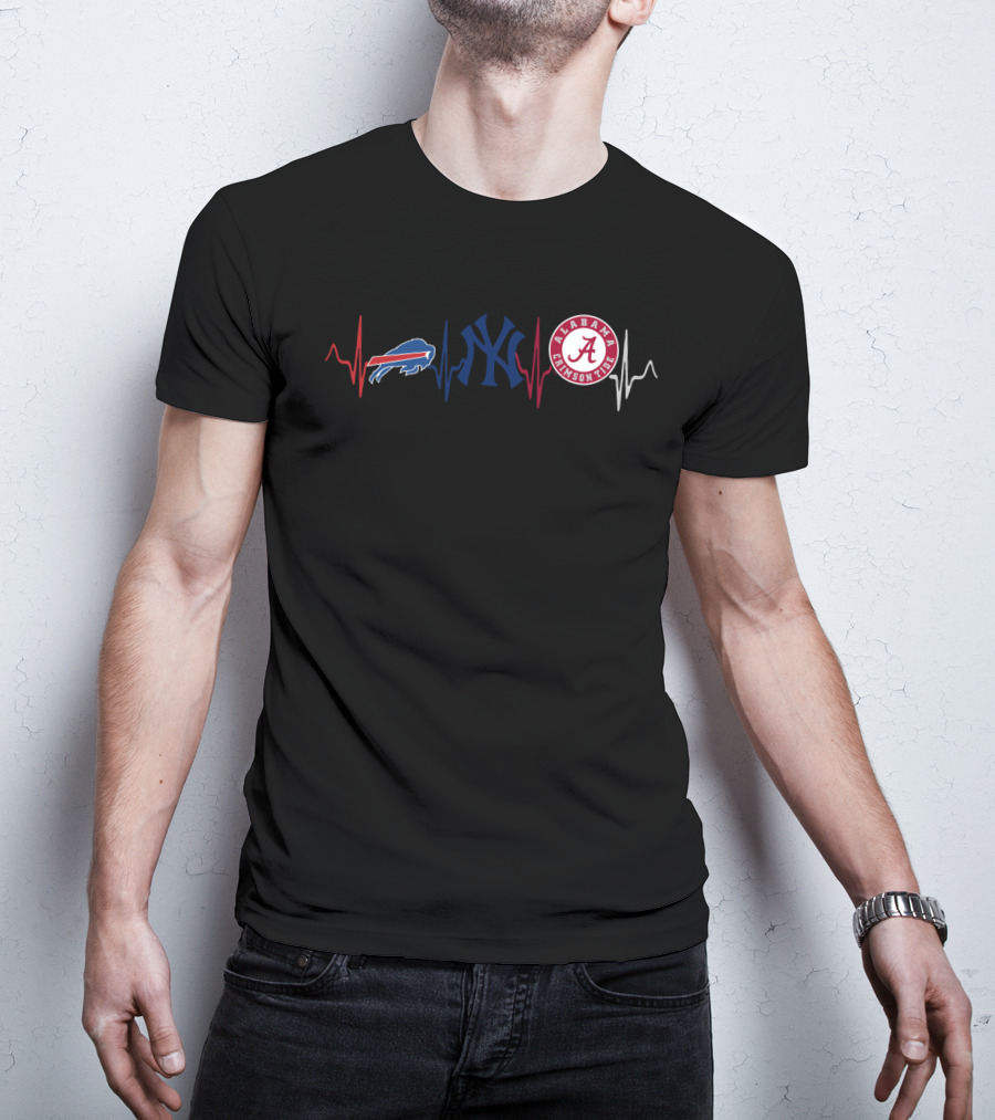Buffalo Bills New York Yankees Alabama Crimson Tide Heartbeat T-Shirt