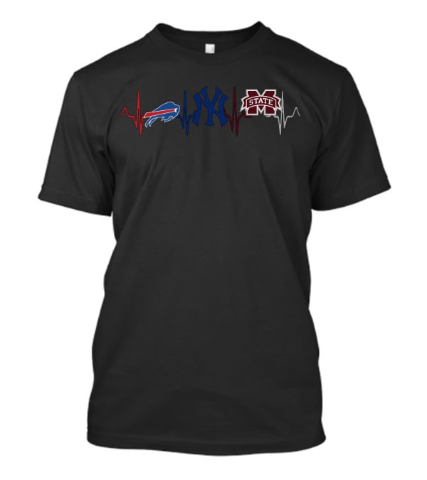 Buffalo Bills New York Yankees Mississippi State Bulldogs Heartbeat T-Shirt