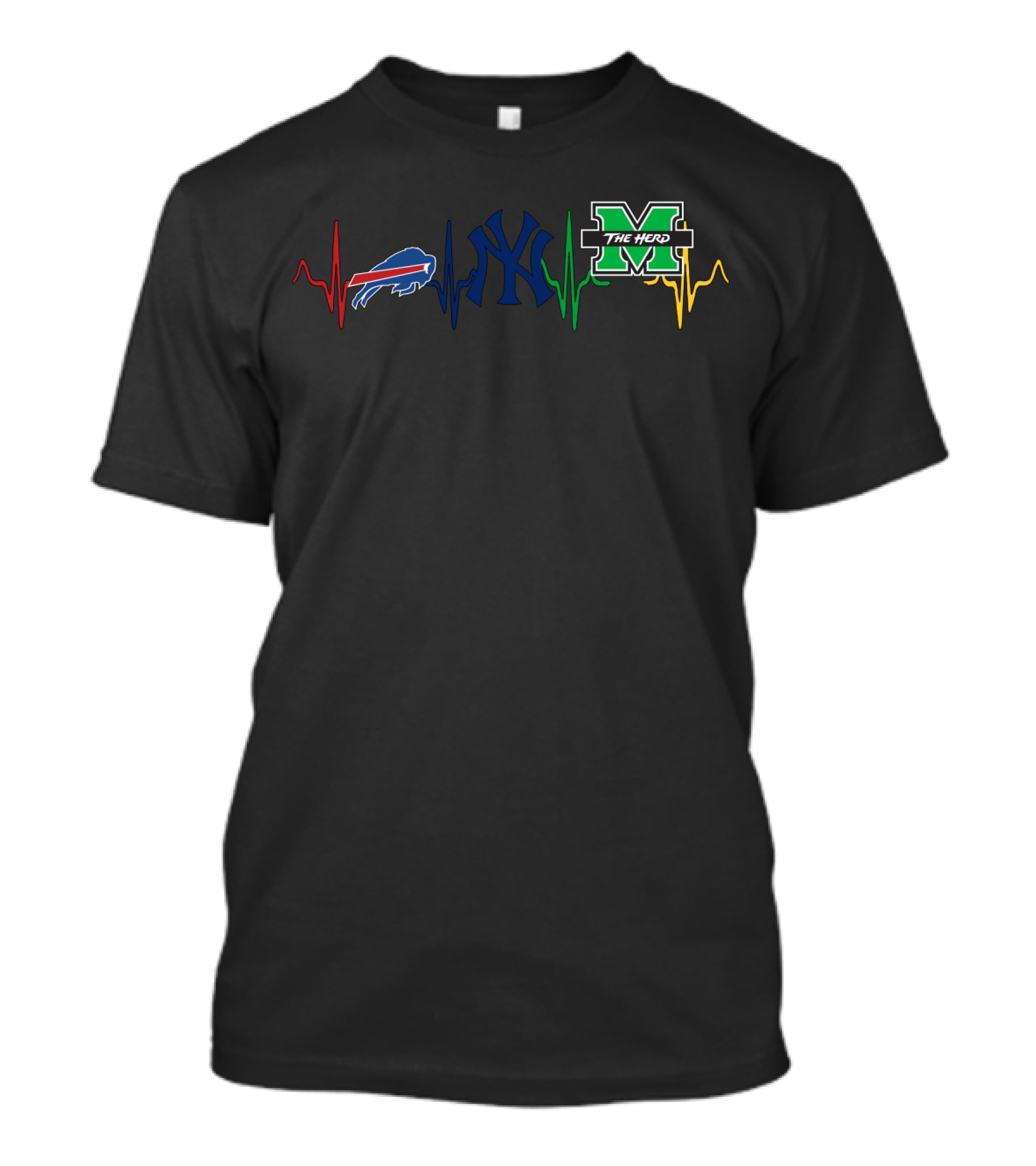 Buffalo Bills New York Yankees Marshall Thundering Herd Heartbeat Combo T-Shirt