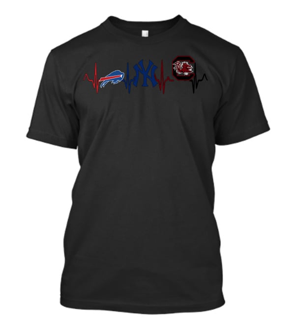 Buffalo Bills New York Yankees South Carolina Gamecocks Heartbeat T-Shirt