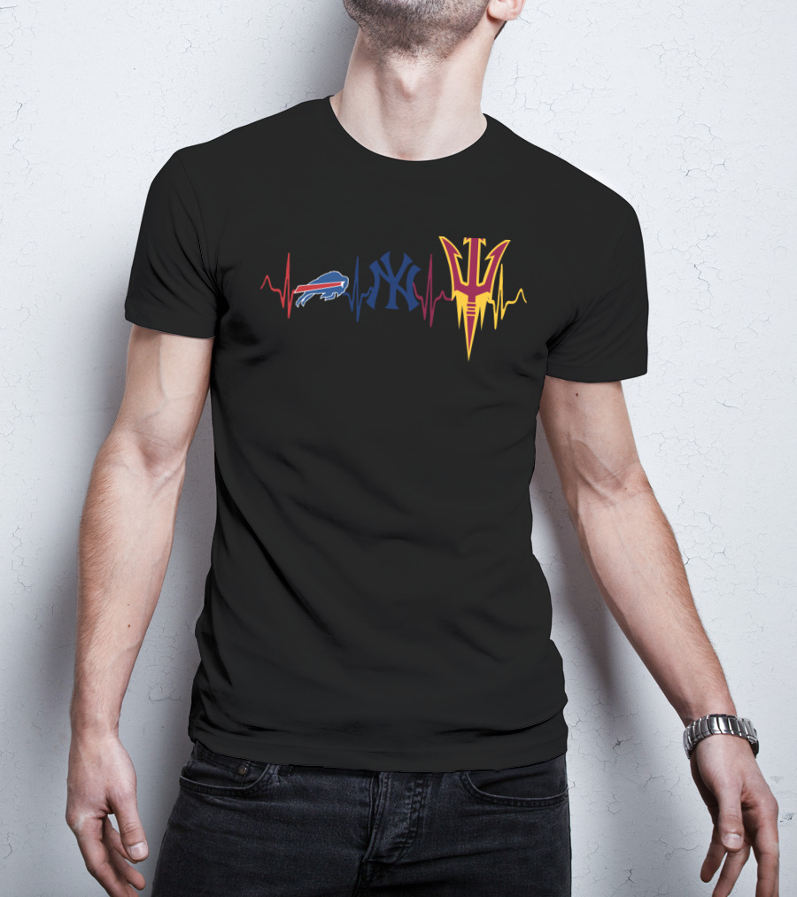 Buffalo Bills New York Yankees Arizona State Sun Devils Heartbeat T-Shirt