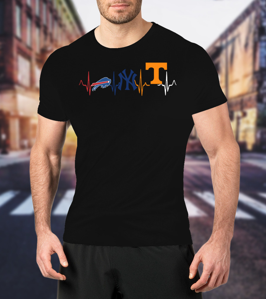 Buffalo Bills New York Yankees Tennessee Volunteers Heartbeat T-Shirt
