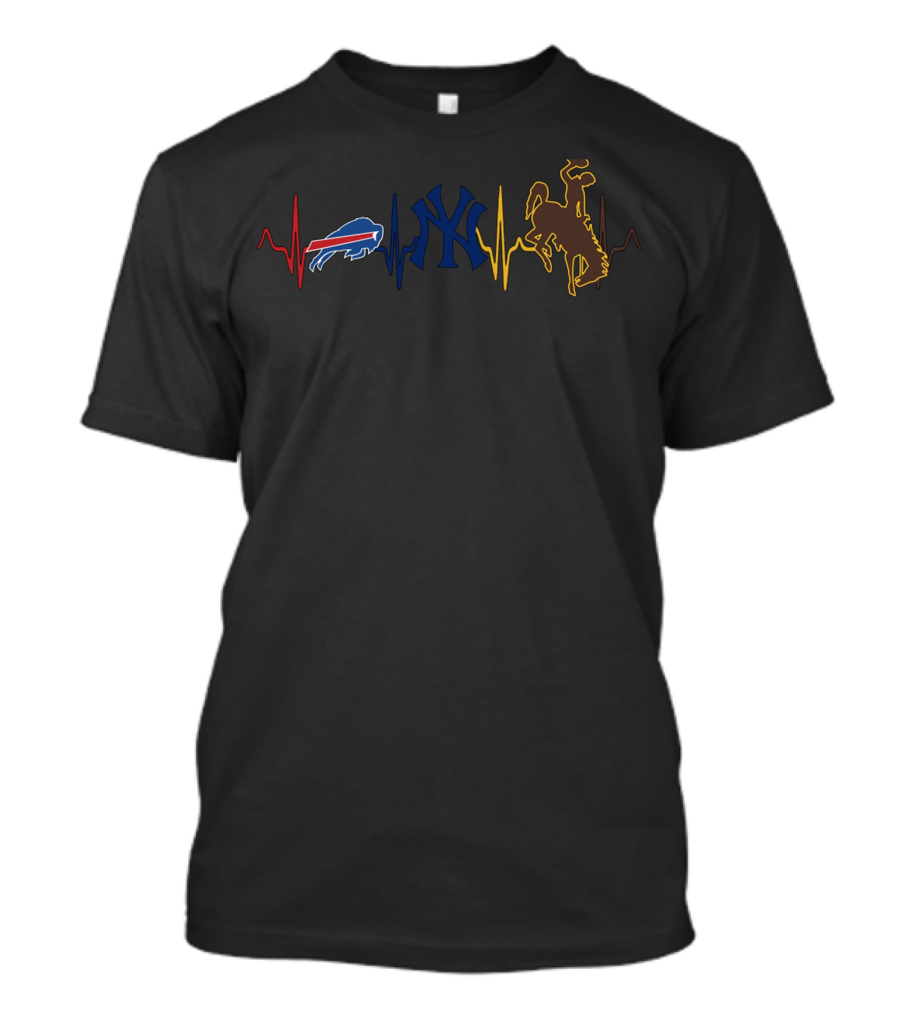 Buffalo Bills And New York Yankees Heartbeat With Wyoming Cowboys T-Shirt