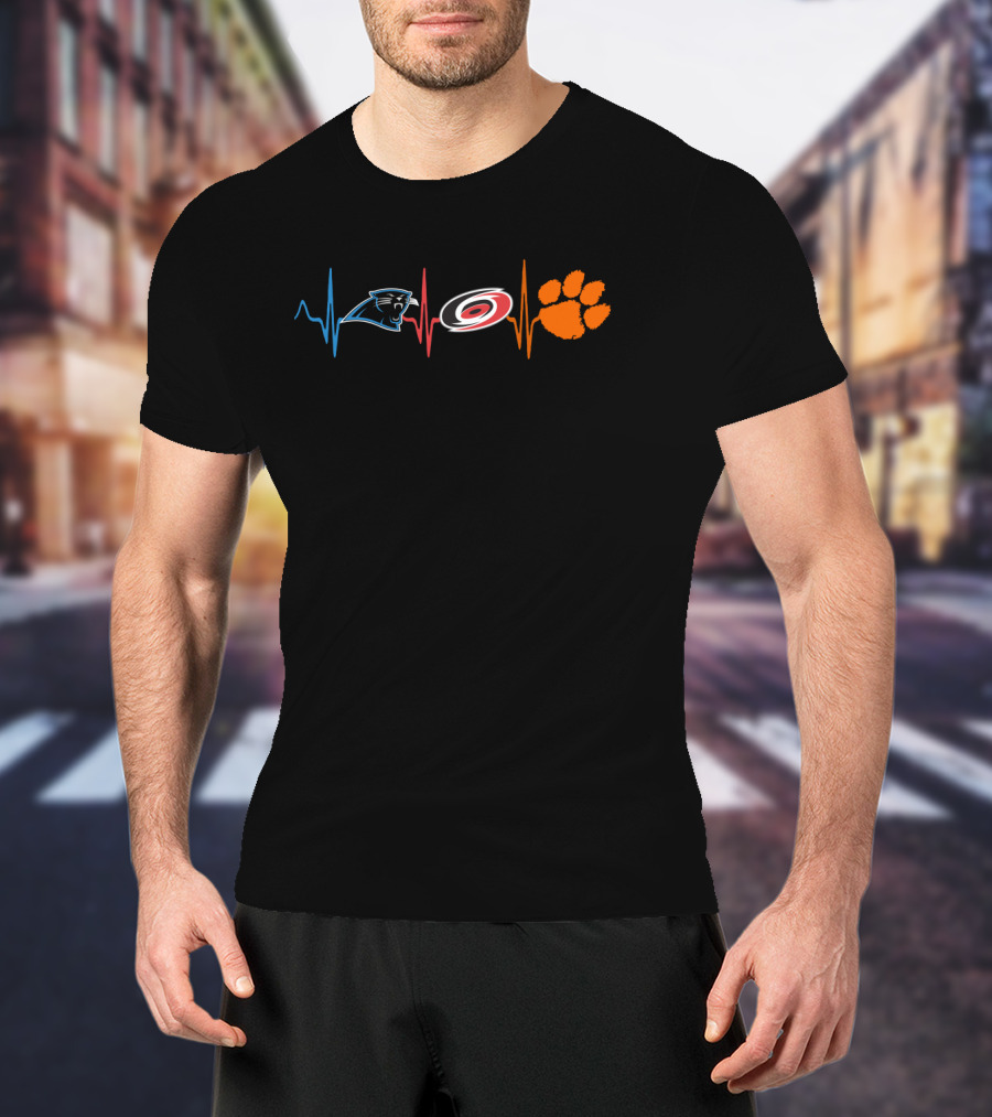 Heartbeats Of Panthers Hurricanes Clemson Tigers With Ct T-Shirt