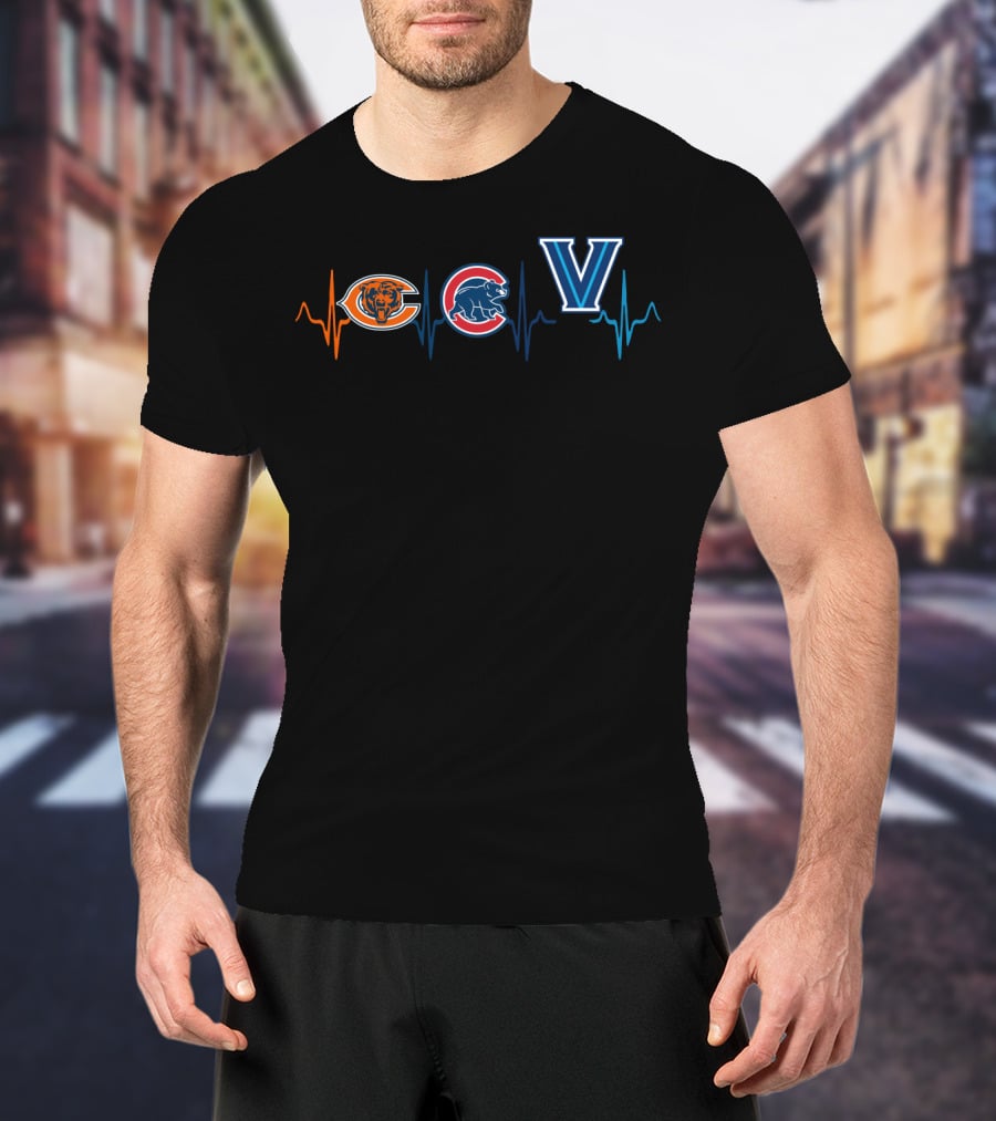 Chicago Bears Cubs Villanova Wildcats Heartbeat T-Shirt