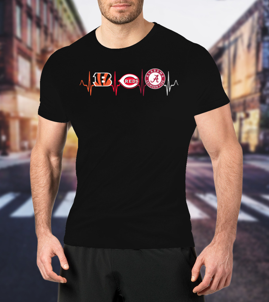 Bengals Reds Alabama Crimson Tide Heartbeat Love T-Shirt