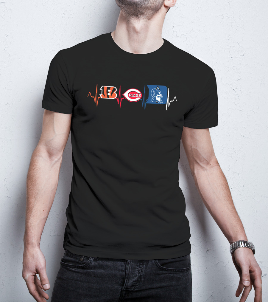Bengals Reds Duke Blue Devils Heartbeat T-Shirt