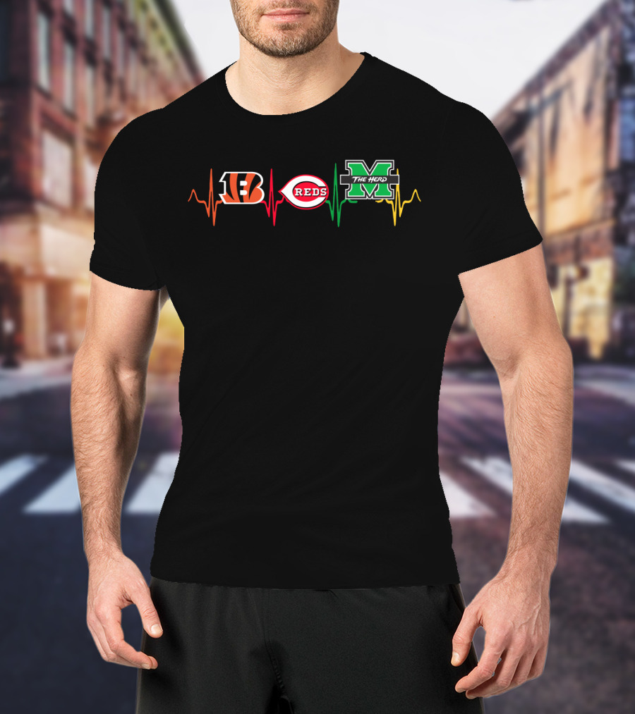 Bengals Reds The Herd Heartbeat Ekg T-Shirt