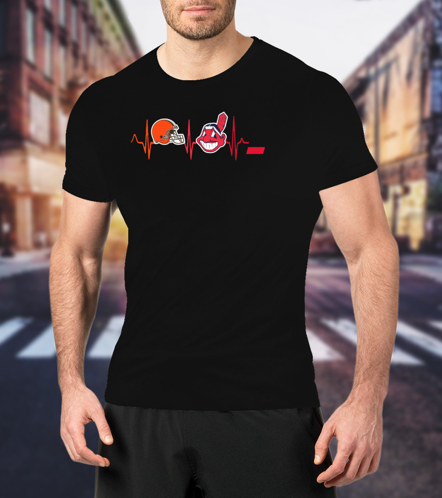 Cleveland Browns Cleveland Indians Cincinnati Bearcats Heartbeat T-Shirt