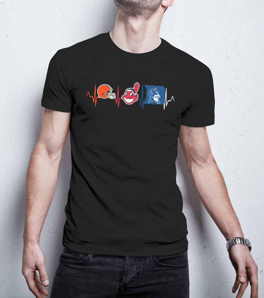 Cleveland Browns Cleveland Indians Duke Blue Devils Heartbeat T-Shirt