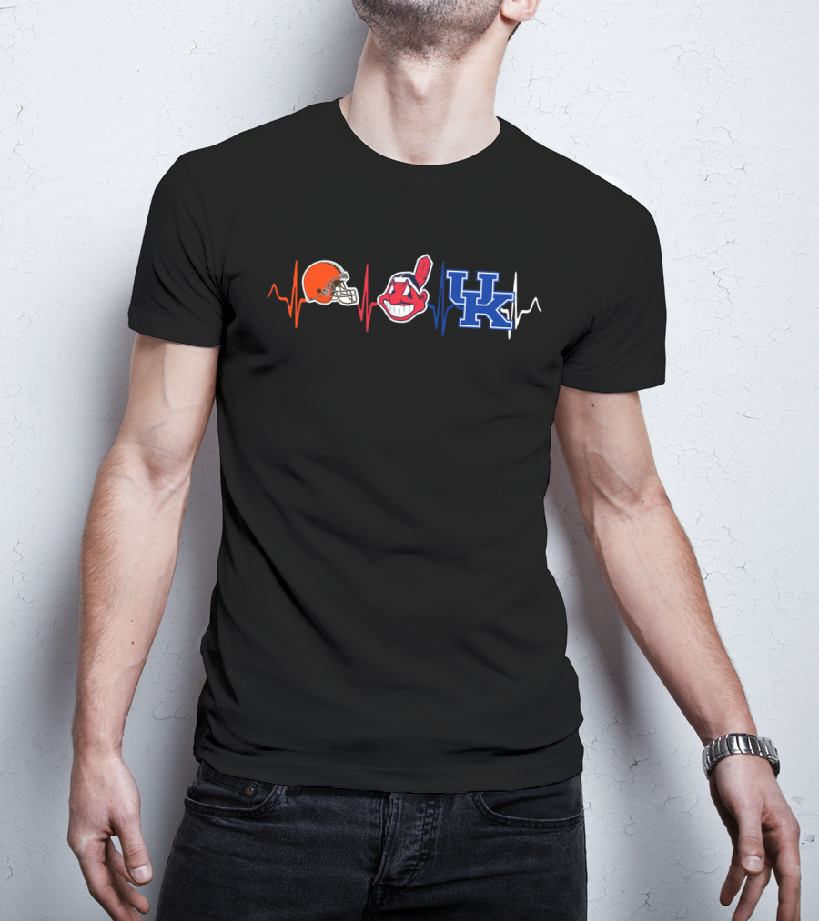 Love Browns Indians Uk Wildcats Heartbeat T-Shirt