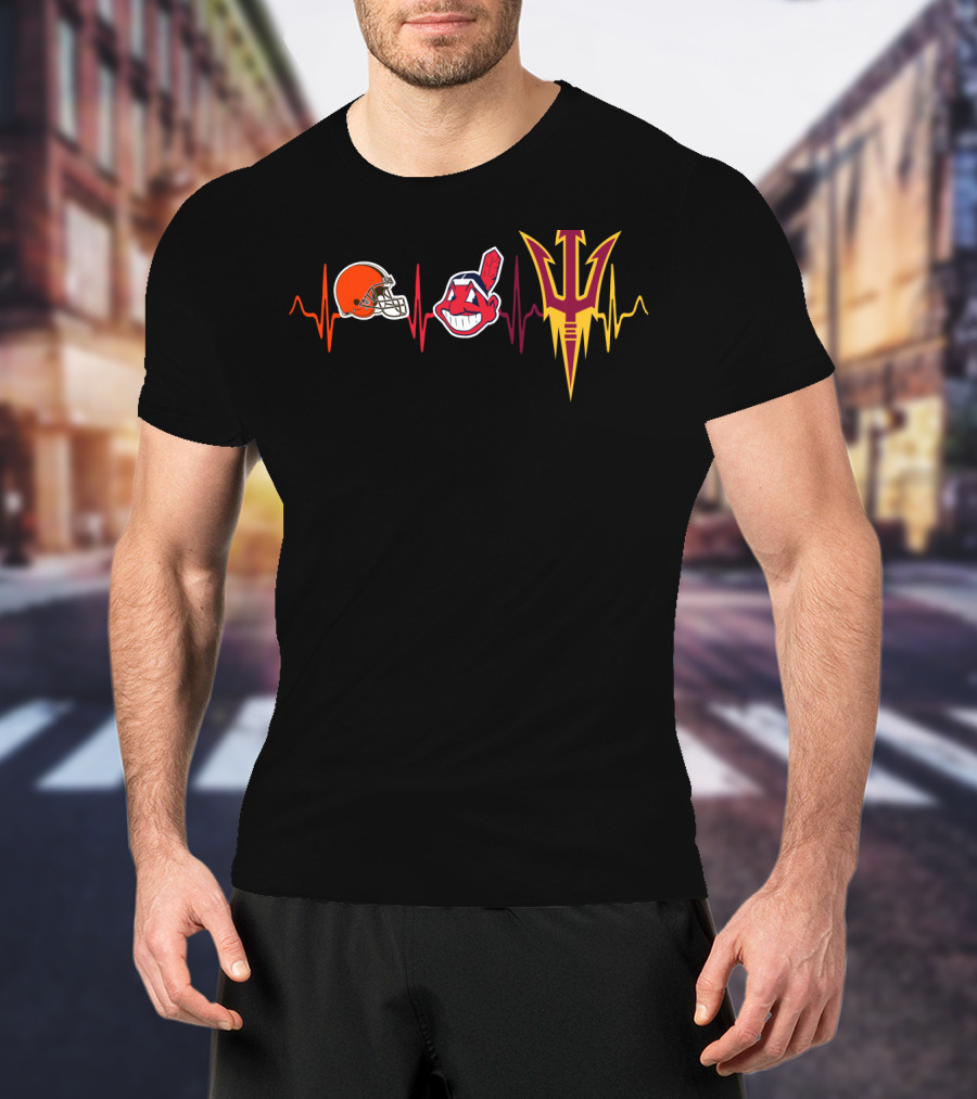 Cleveland Browns Indians Arizona State Sun Devils Heartbeat T-Shirt