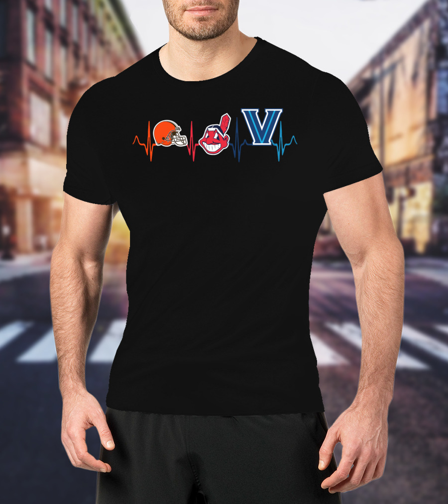 Cleveland Browns Cleveland Indians Villanova Wildcats Heartbeat T-Shirt