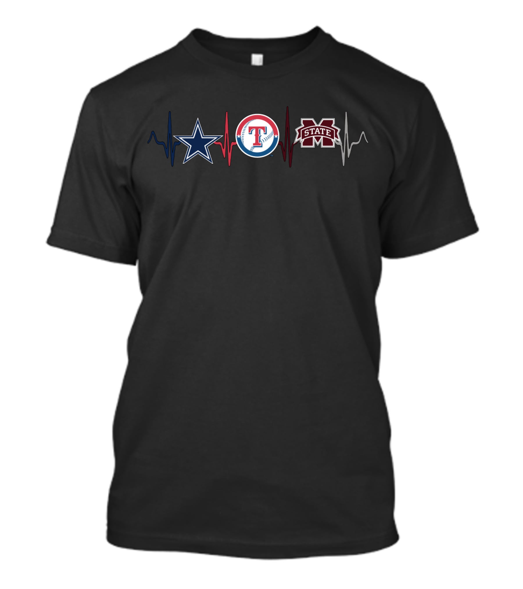 Dallas Cowboys Texas Rangers Mississippi State Bulldogs Heartbeat Love Msb T-Shirt