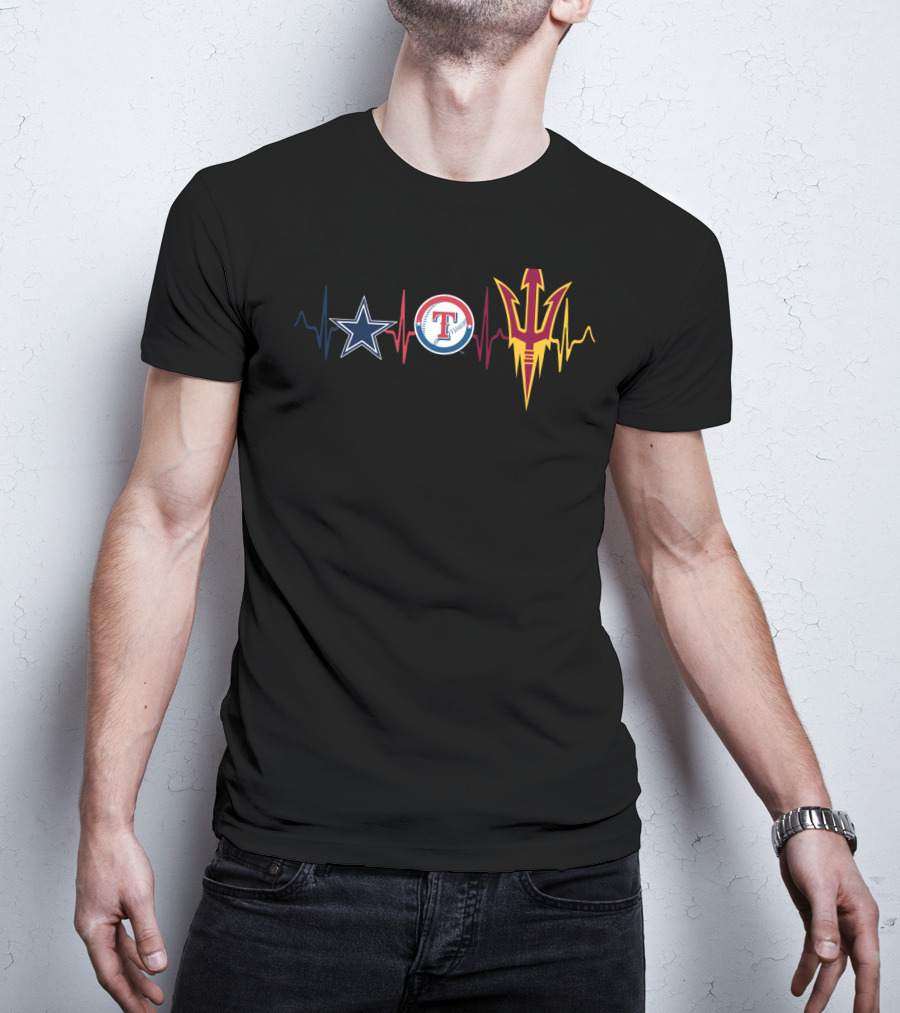 Dallas Cowboys Texas Rangers Arizona State Sun Devils Heartbeat T-Shirt