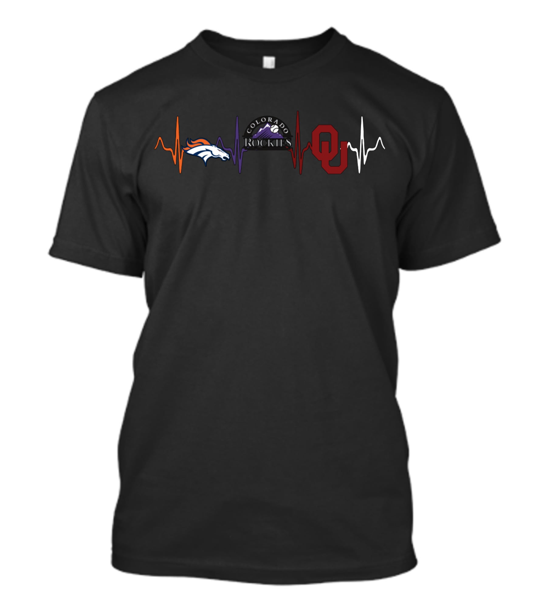 Denver Broncos Colorado Rockies Oklahoma Sooners Heartbeat T-Shirt