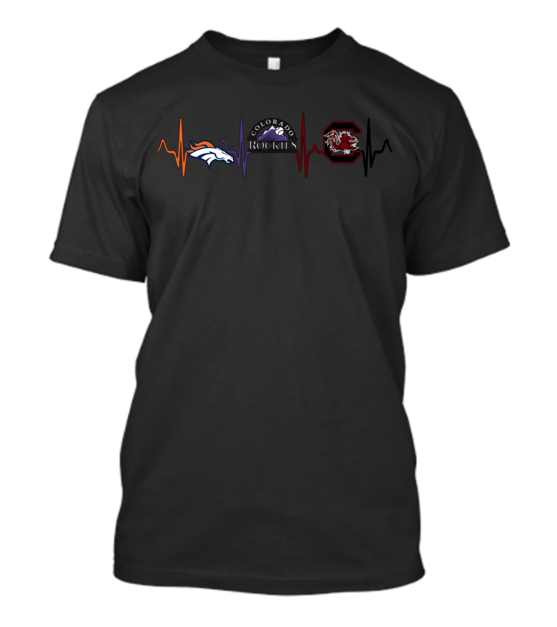 Denver Broncos Colorado Rockies South Carolina Gamecocks Heartbeat T-Shirt