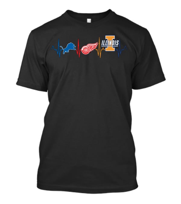 Detroit Lions Red Wings Illinois Heartbeat T-Shirt