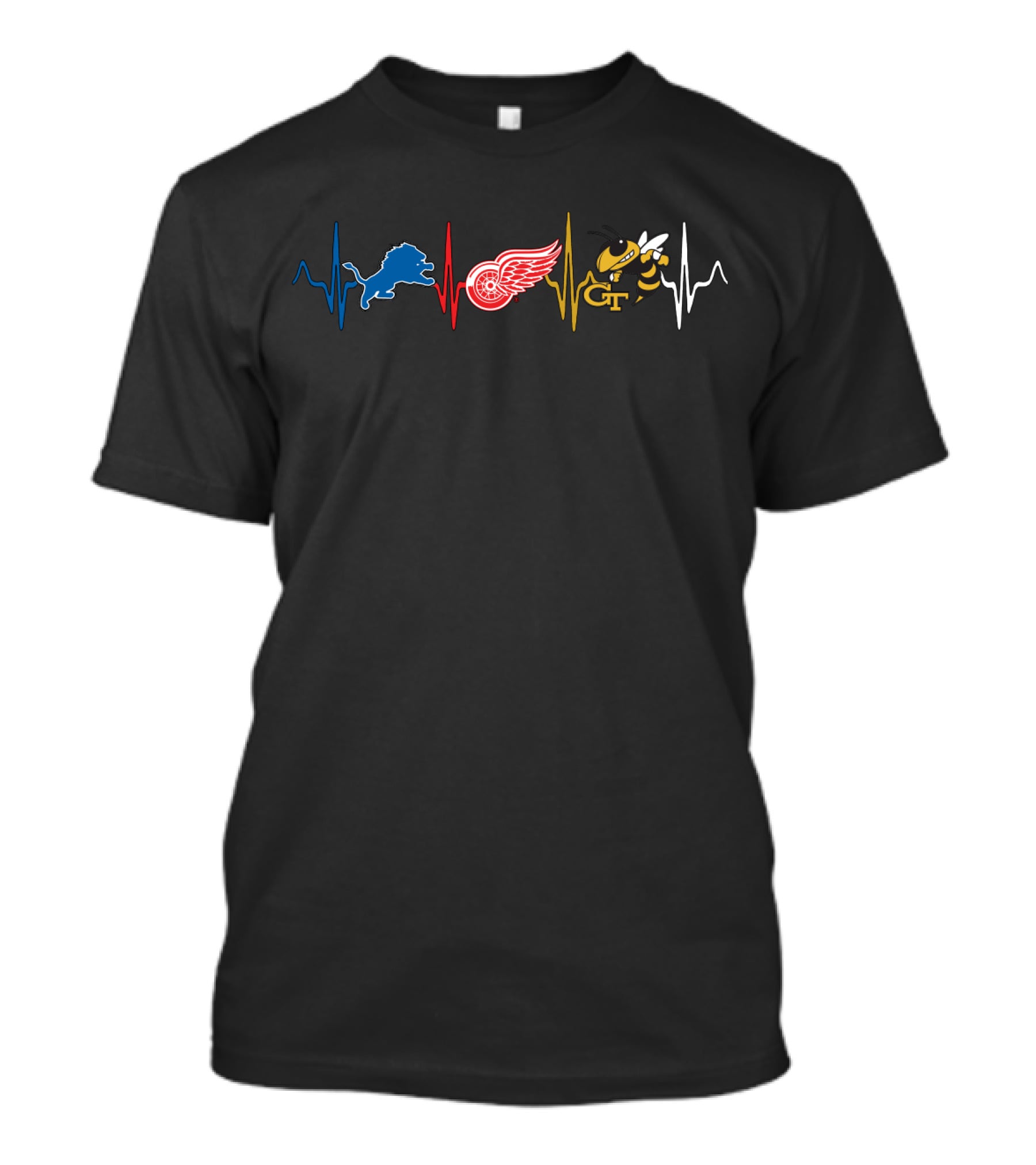 Detroit Lions Red Wings Georgia Tech Yellow Jackets Heartbeat T-Shirt