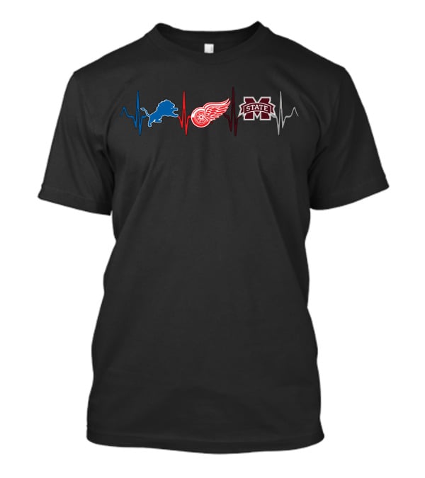 Detroit Lions Red Wings Mississippi State Bulldogs Heartbeat T-Shirt