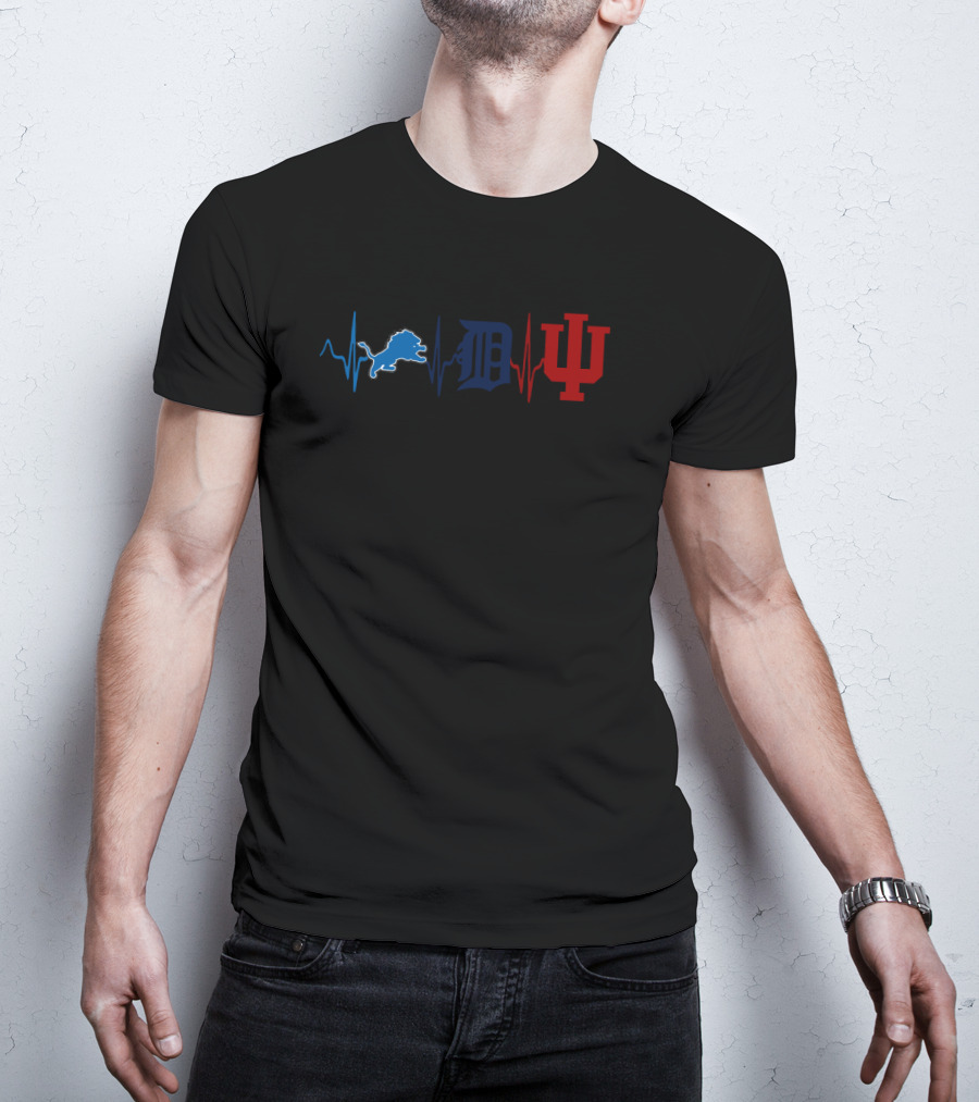 Love Lions Detroit Tigers Indiana Hoosiers Heartbeat T-Shirt