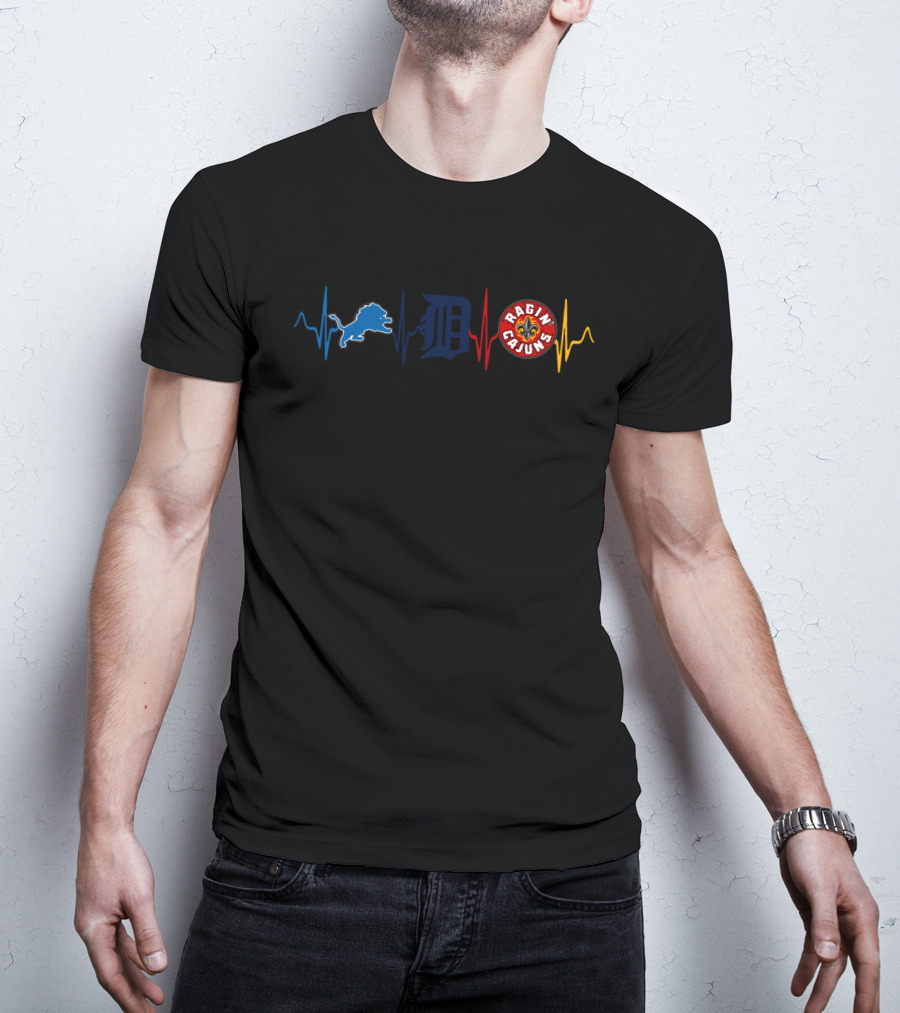 Detroit Lions Tigers Ragin' Cajuns Heartbeat Lrc T-Shirt