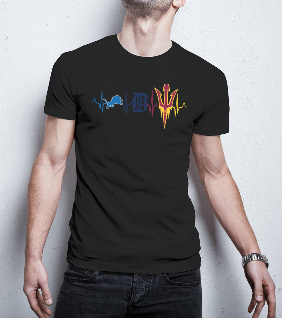 Detroit Lions Detroit Tigers Arizona State Sun Devils Heartbeat T-Shirt