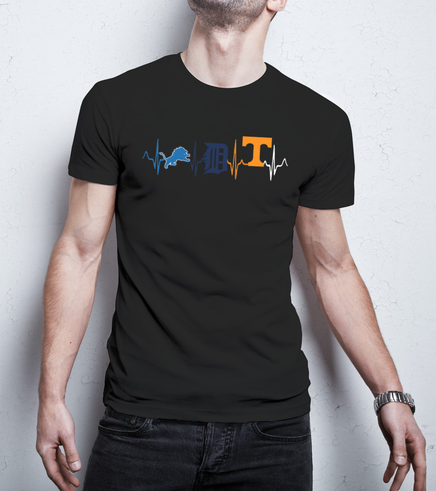 Detroit Lions Detroit Tigers Tennessee Volunteers Heartbeat T-Shirt