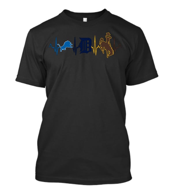 Detroit Lions Tigers Wyoming Cowboys Wc Heartbeat T-Shirt