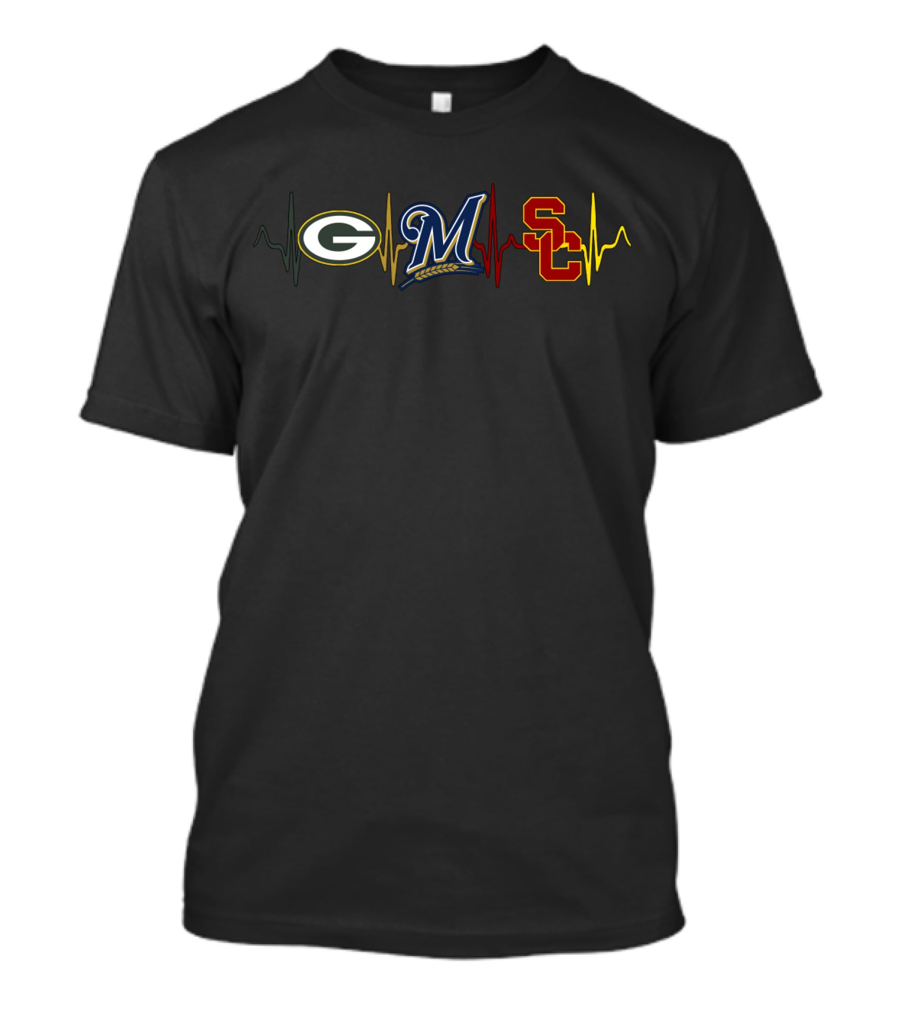 Green Bay Packers Milwaukee Brewers Usc Trojans Heartbeat T-Shirt