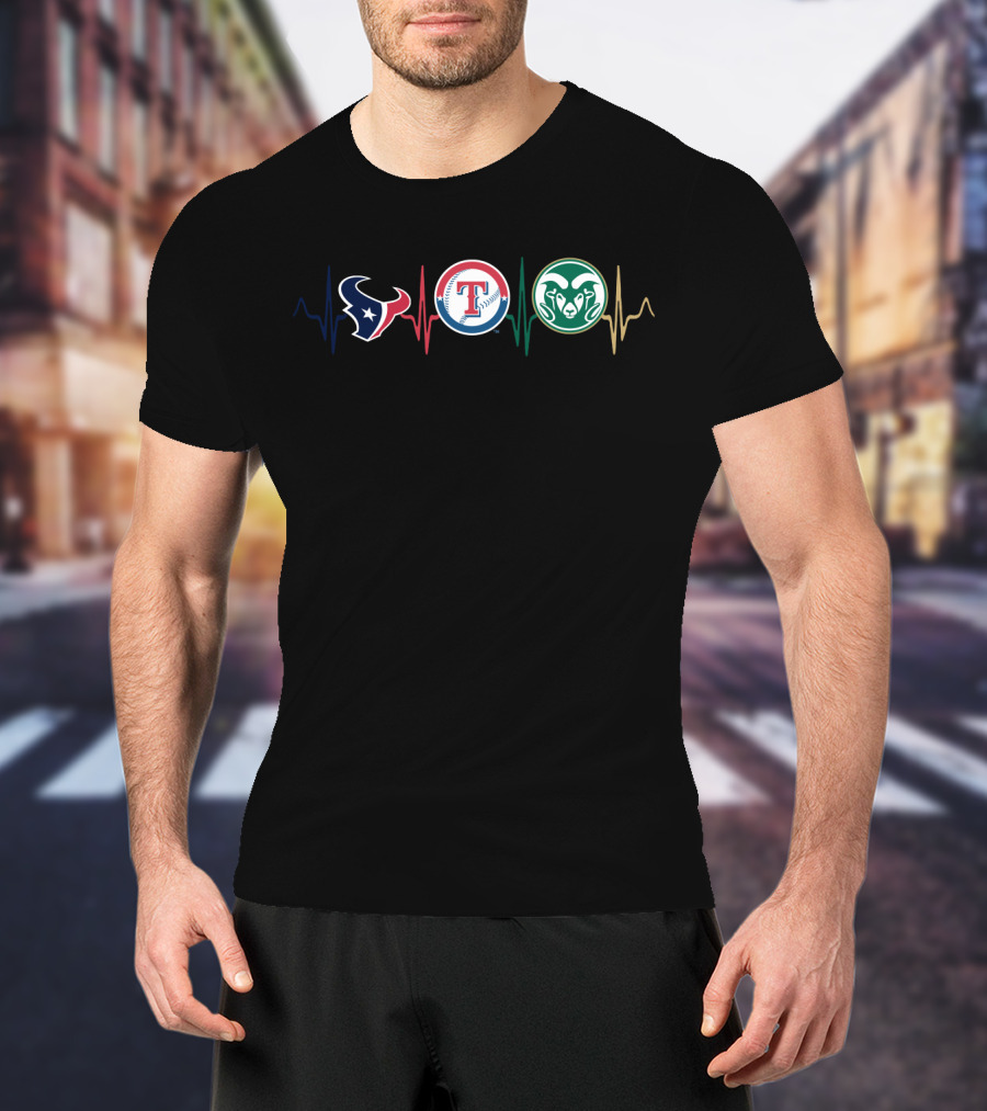 Texans Rangers Colorado State Rams Heartbeat T-Shirt