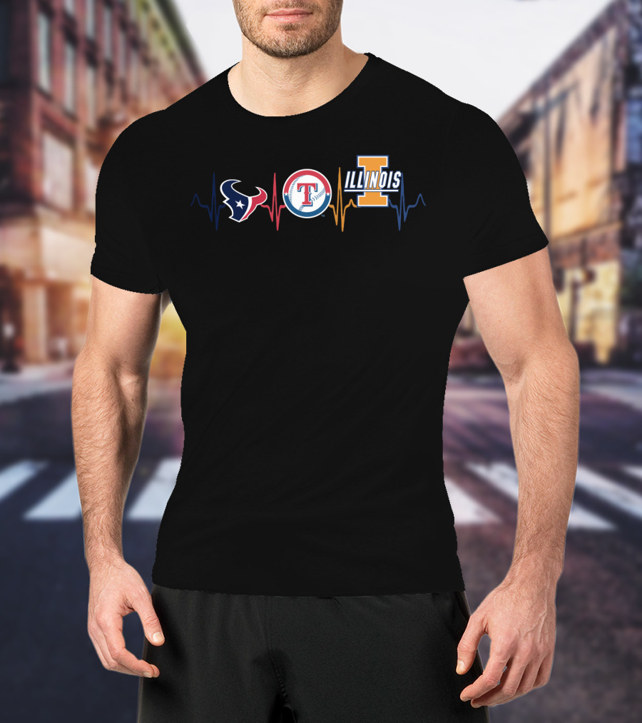 Texans Rangers Illinois Heartbeat T-Shirt
