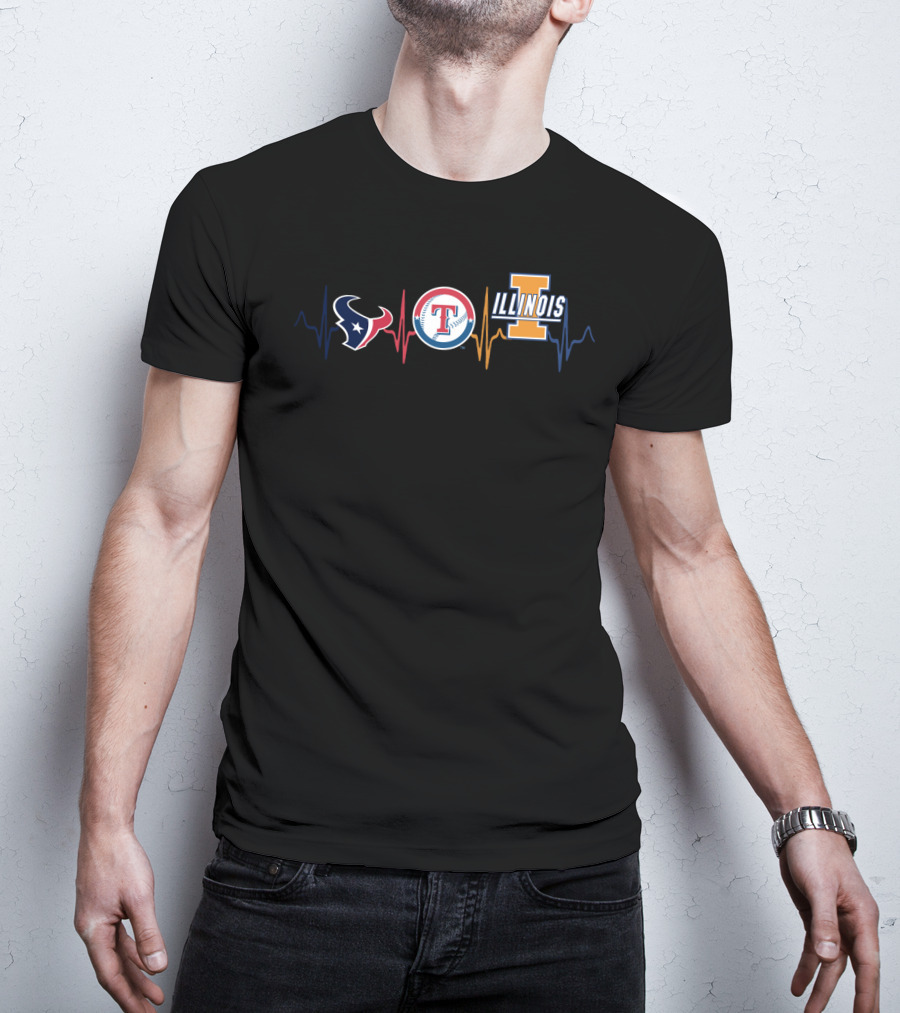 Texans Rangers Illinois Heartbeat T-Shirt