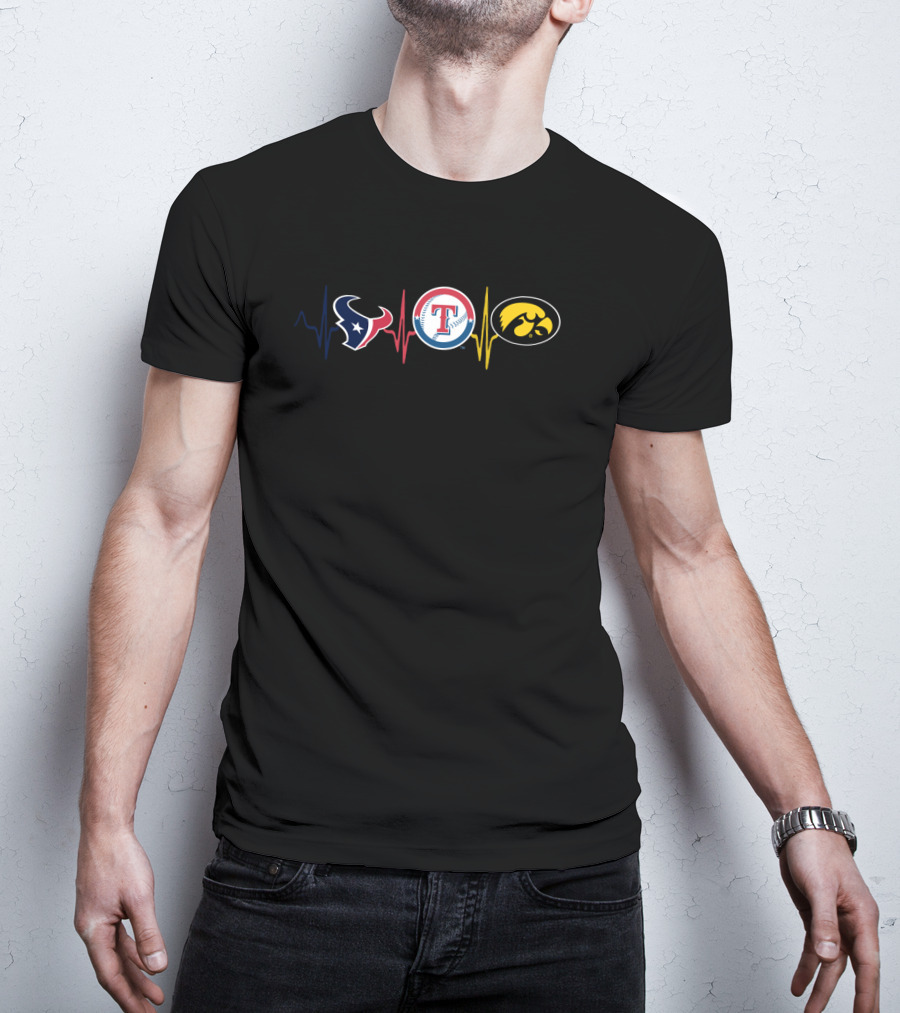 Love Texans Rangers Iowa Hawkeyes Heartbeat T-Shirt