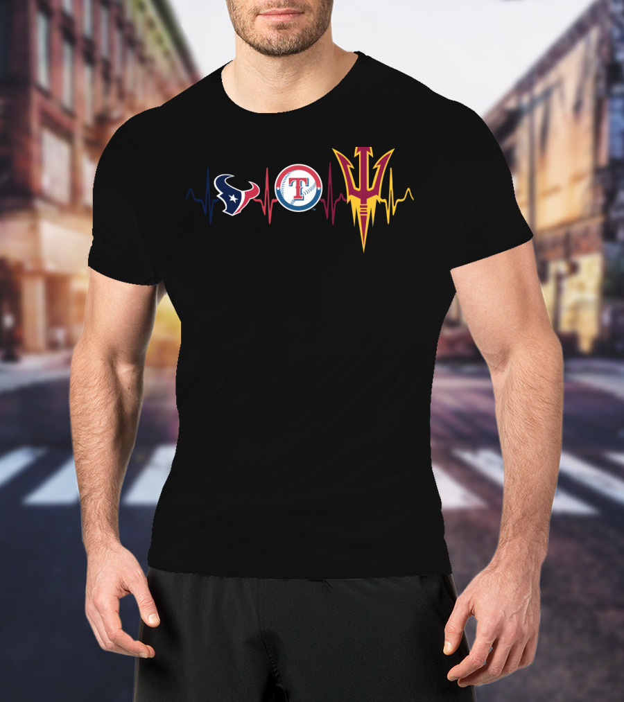 Houston Texans Texas Rangers Arizona State Sun Devils Heartbeat T-Shirt