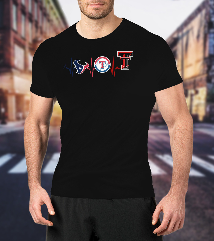 Texans Rangers Texas Tech Heartbeat T-Shirt