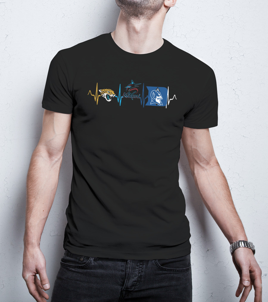 Jacksonville Jaguars Miami Marlins Duke Blue Devils Heartbeat T-Shirt