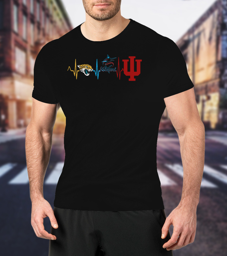 Love Jaguars Miami Marlins Indiana University Heartbeat T-Shirt