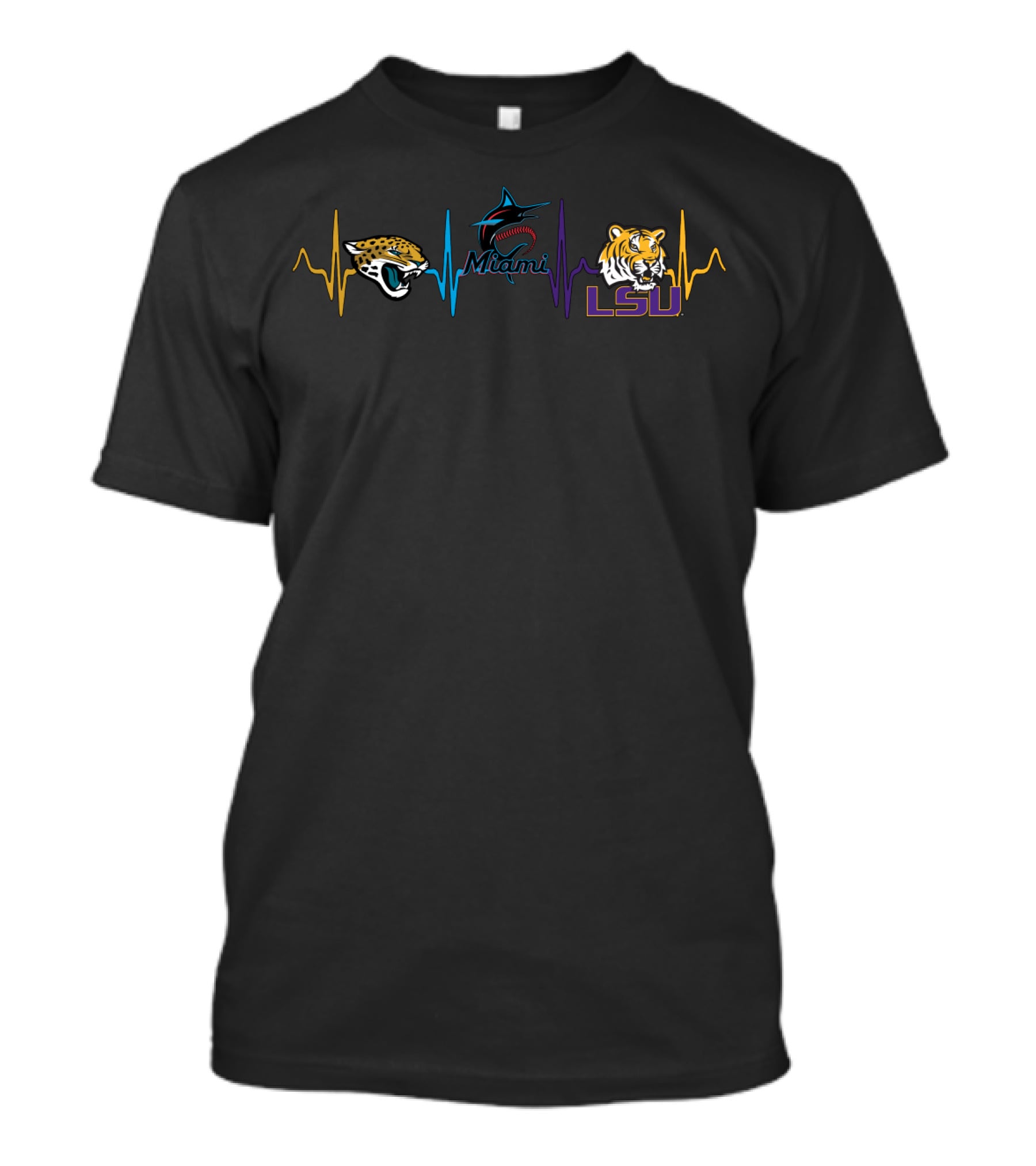 Jacksonville Jaguars Miami Marlins Lsu Tigers Heartbeat T-Shirt