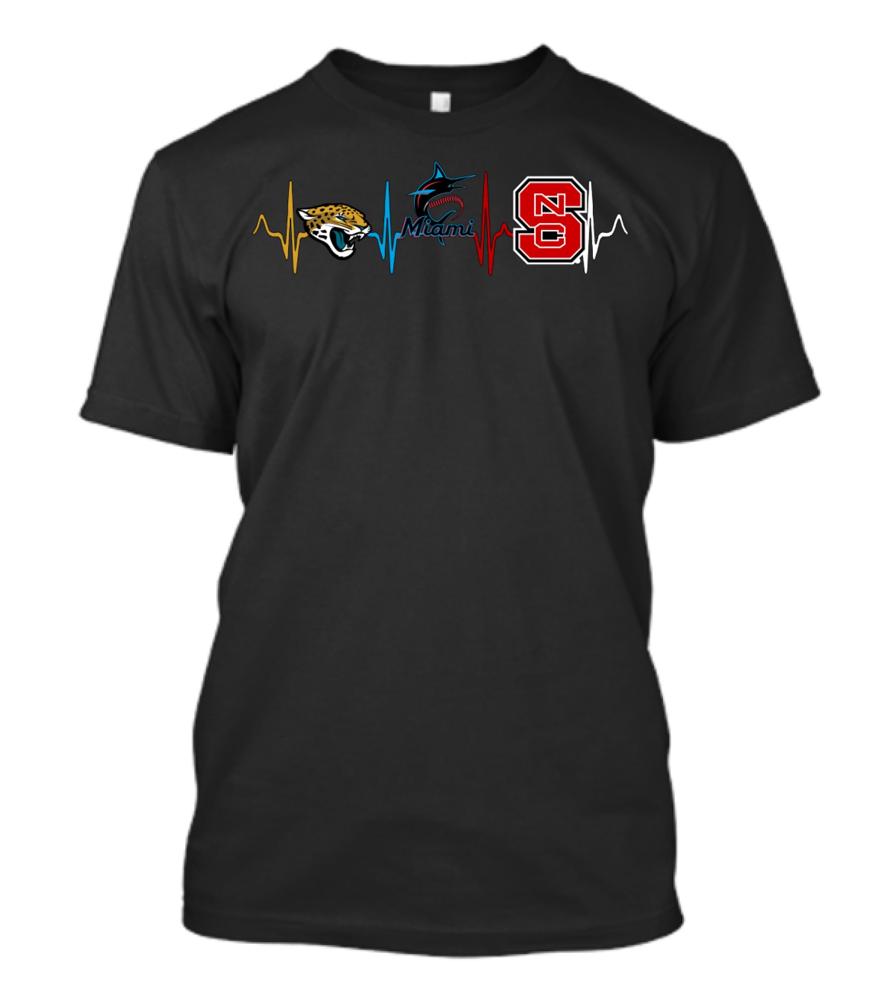 Miami Marlins Jacksonville Jaguars Nc State Heartbeat T-Shirt