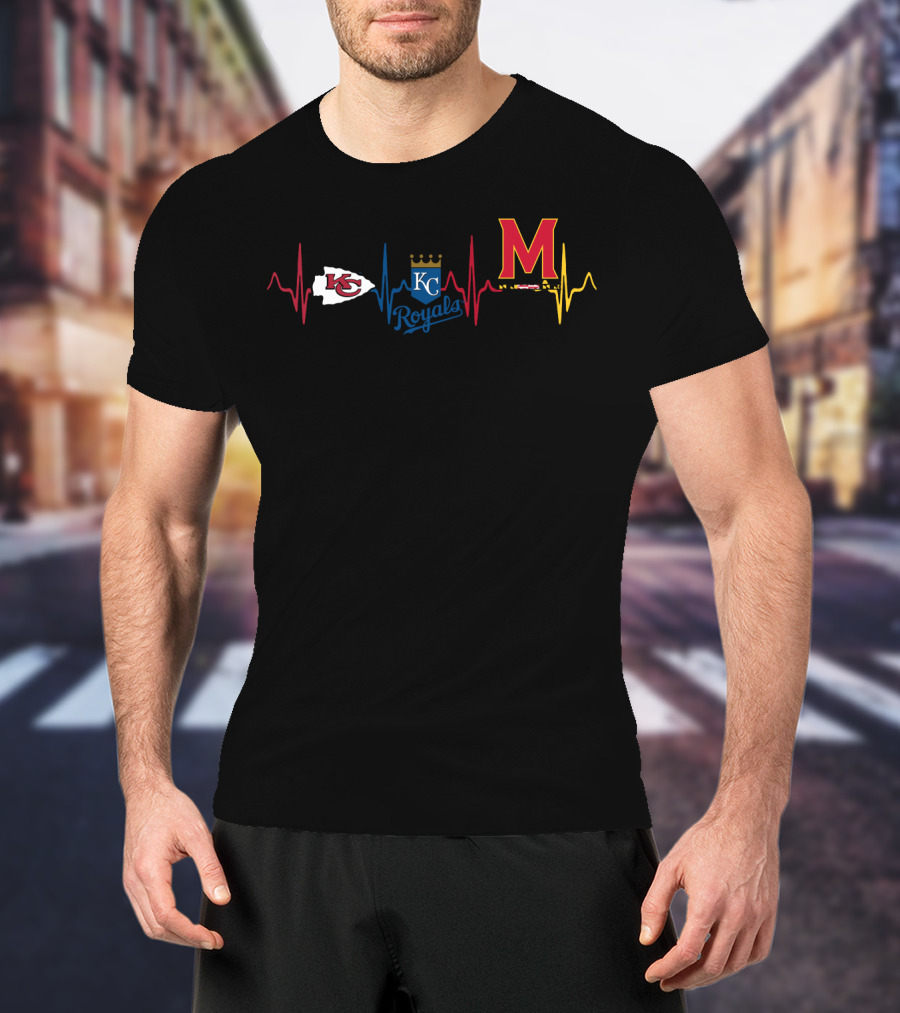 Kansas City Chiefs Royals Maryland Terrapins Heartbeat T-Shirt